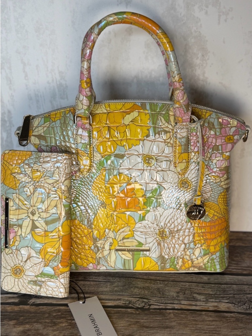 FIRM $ SET BRAHMIN DAFFODIL MEDIUM DUXBURY & WALLET NWT LIMITED EDITION - Picture 11 of 15